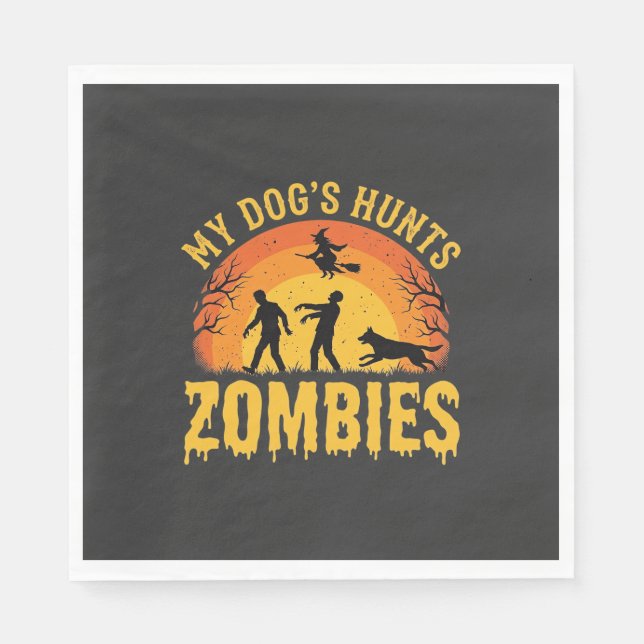 Halloween-design med hund som jagar zombies pappersservett (Framsidan)