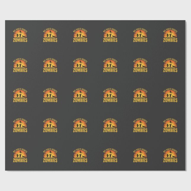 Halloween-design med hund som jagar zombies presentpapper (Platt)