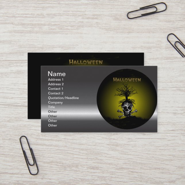 Halloween design med skallen och det spöklika träd visitkort (Fram/Back In Situ)