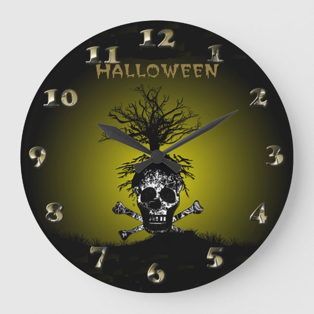 Halloween-design med Skull och Spooky Träd Stor Klocka (Framsida)