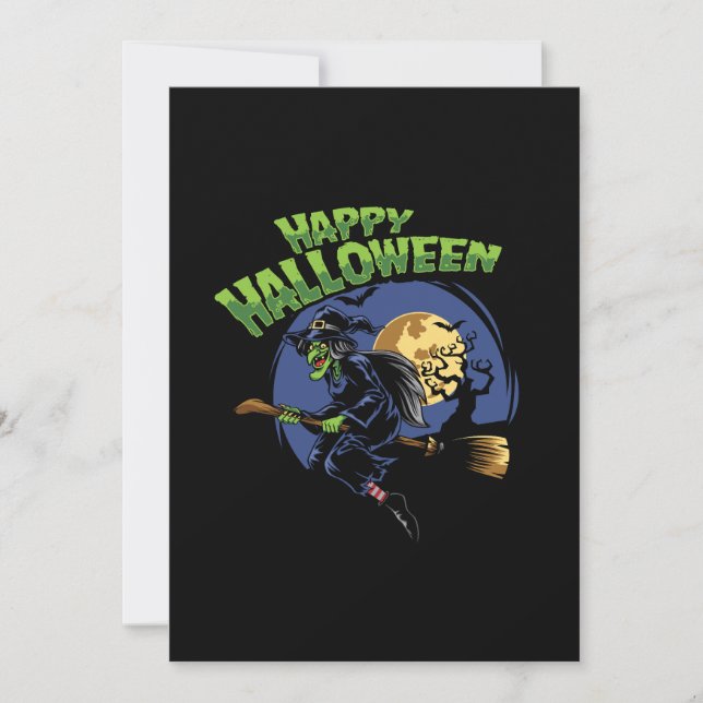 halloween-designhäxa och flygarborst spara datumet (Framsida)