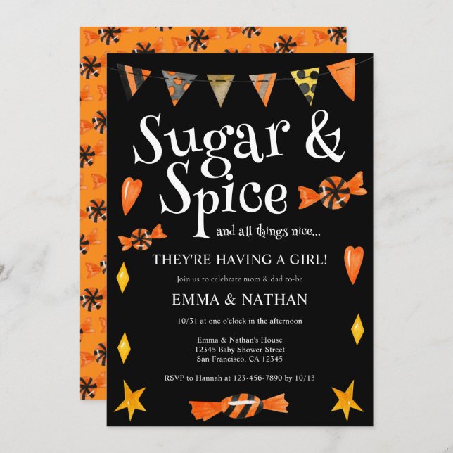 Halloween, det är en babyskor för ett flickpar inbjudningar (Fram/baksida)