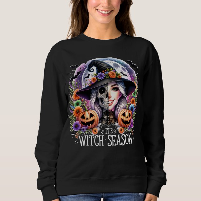 Halloween-"Det är Witch Season" - Sweatshirt Mörk T Shirt (Framsida)