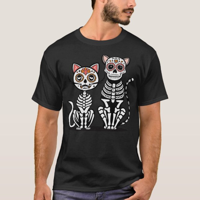 Halloween Dia de los Muertos Sugar Skull Skeleton  T Shirt (Framsida)