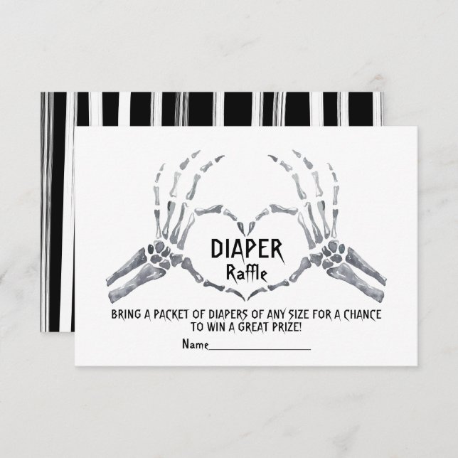 Halloween Diaper Raffle Skeleton hjärtbabydusch Inbjudningar (Fram/baksida)