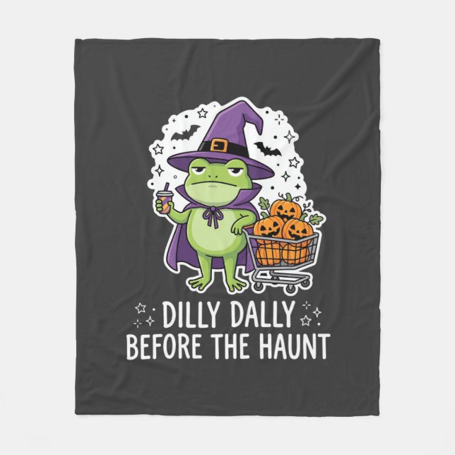 Halloween Dilla Dalla Groda Häxa Pumpa Kärra Fleecefilt (Framsidan)