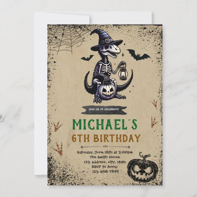 Halloween dinosauer-födelsedagsinbjudan inbjudningar (Framsida)