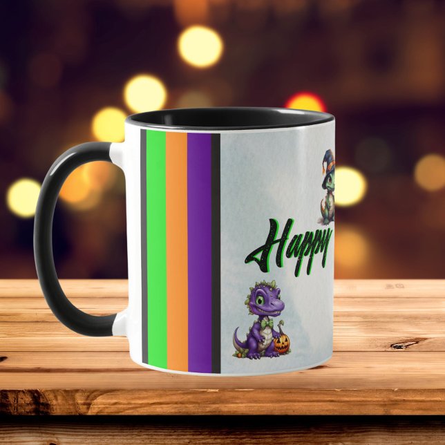 Halloween-dinosaur Dino-Mash-fest Mugg (Happy Halloween mug with three dinosaurs)