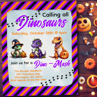 Halloween Dinosaur Dino-Mash Festinladning Poster