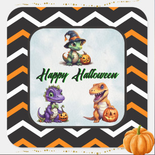 Halloween Dinosaur Dino-Mash Party Fyrkantigt Klistermärke