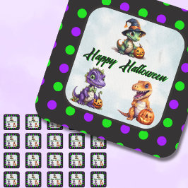Halloween Dinosaur Dino-Mash Party Fyrkantigt Klistermärke
