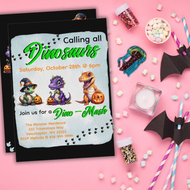 Halloween Dinosaur Dino-Mash Party Inbjudningar (Dinosaur Halloween Dino-Mash Invitation for Party)