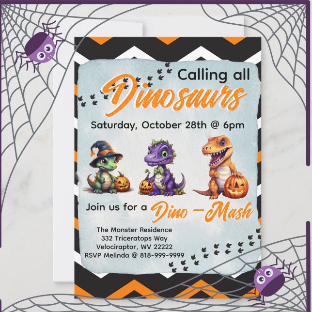 Halloween Dinosaur Dino-Mash Party Inbjudningar (Halloween Dinosaur Dino-Mash Party Invitation)