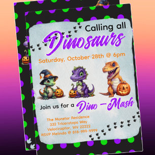 Halloween Dinosaur Dino-Mash Party Inbjudningar