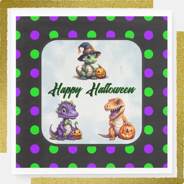 Halloween Dinosaur Dino-Mash Party Pappersservett (Happy Halloween Dino Napkins with Green Font)