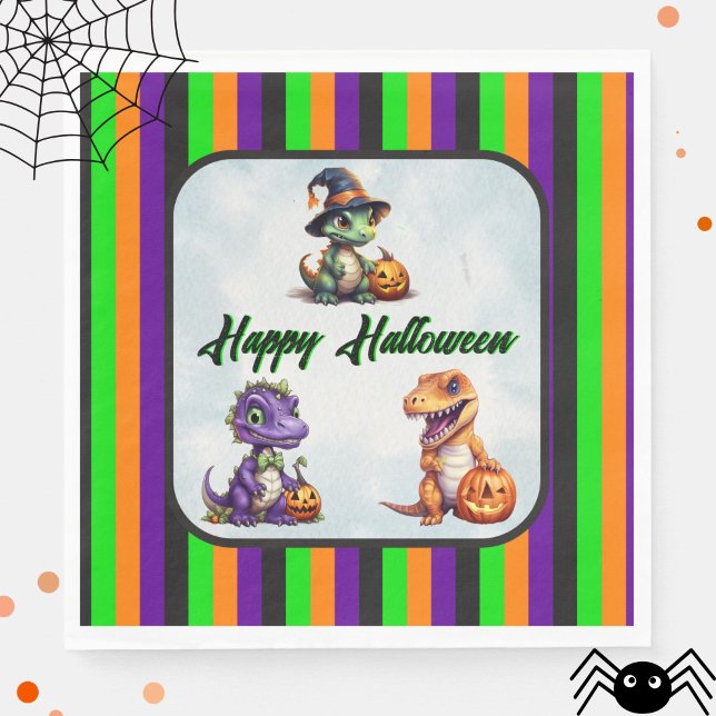 Halloween Dinosaur Dino-Mash Party Pappersservett (Dinosaur Halloween Party Napkins with up and down stipres)