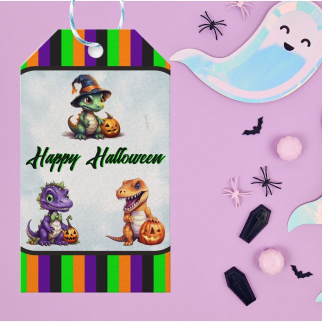 Halloween Dinosaur Dino-Mash Party Presentetikett (Halloween Dinosaur Gift Tag )