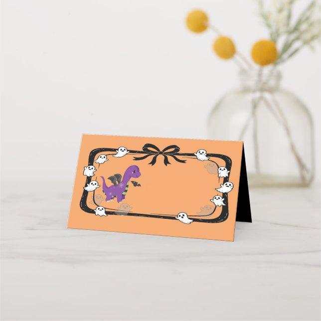 Halloween-dinosaur med fladdermusvingar Orange Placeringskort (Framsida)
