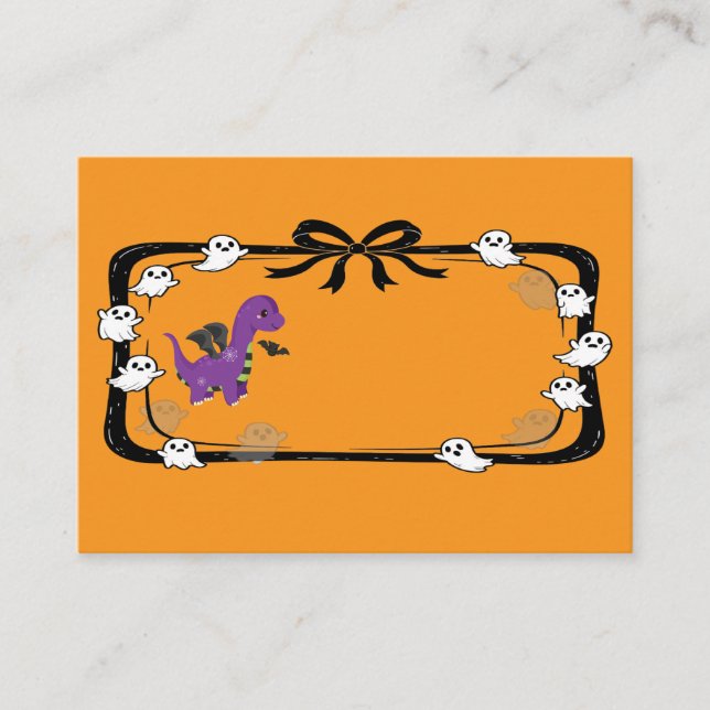 Halloween-dinosaur med fladdermusvingar Orange Placeringskort (Framsida)