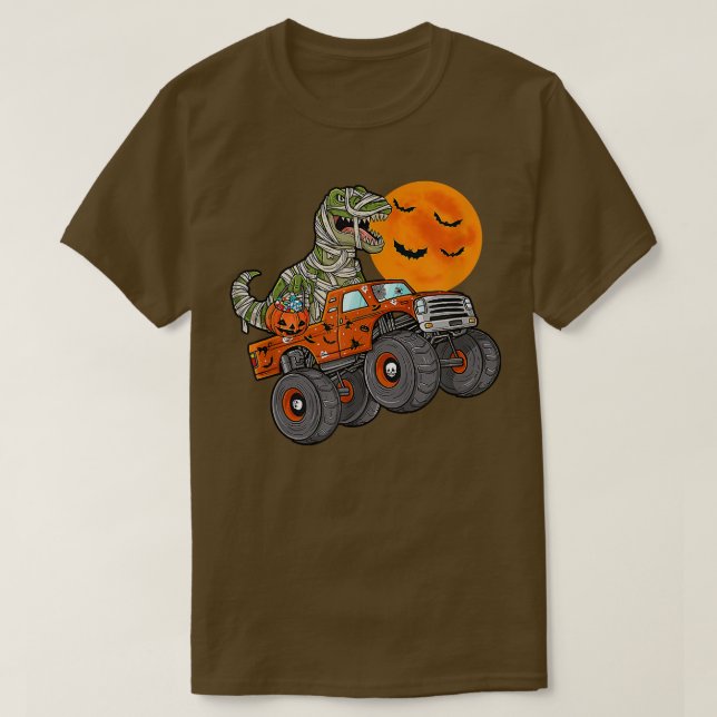 Halloween Dinosaur Monster Lastbil Måne T Shirt (Design framsida)