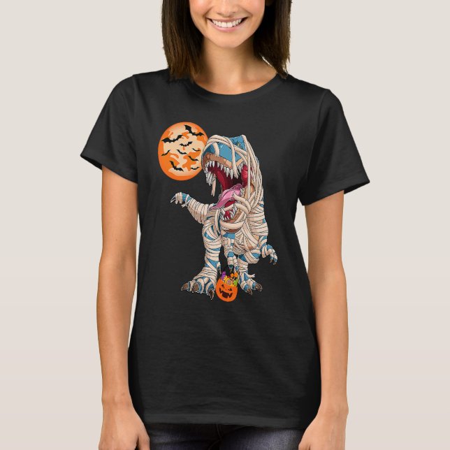 Halloween Dinosaur Pumpkin Boys Kids Dinosaur rex  T Shirt (Framsida)