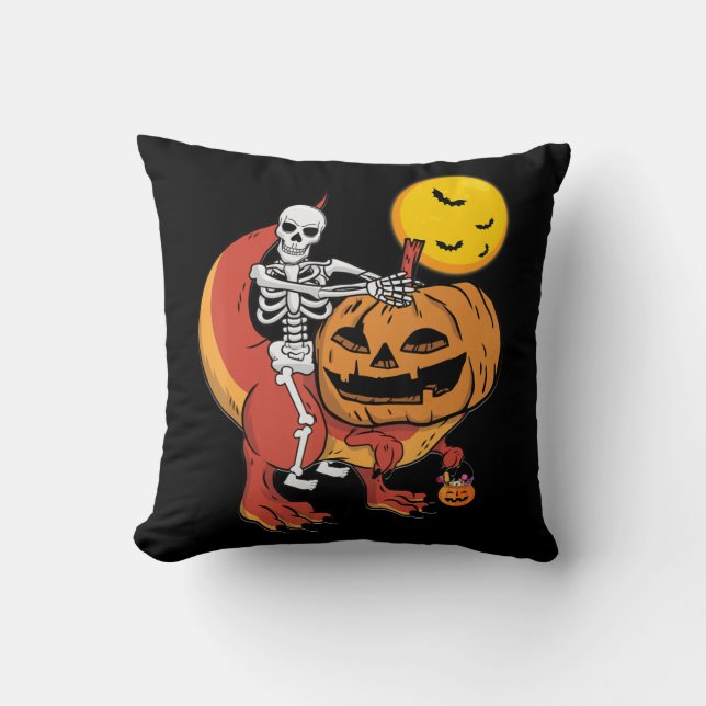 Halloween Dinosaur Pumpkin T Rex Skeleton Boys Tod Kudde (Framsida)