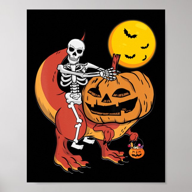 Halloween Dinosaur Pumpkin T Rex Skeleton Boys Tod Poster (Framsidan)