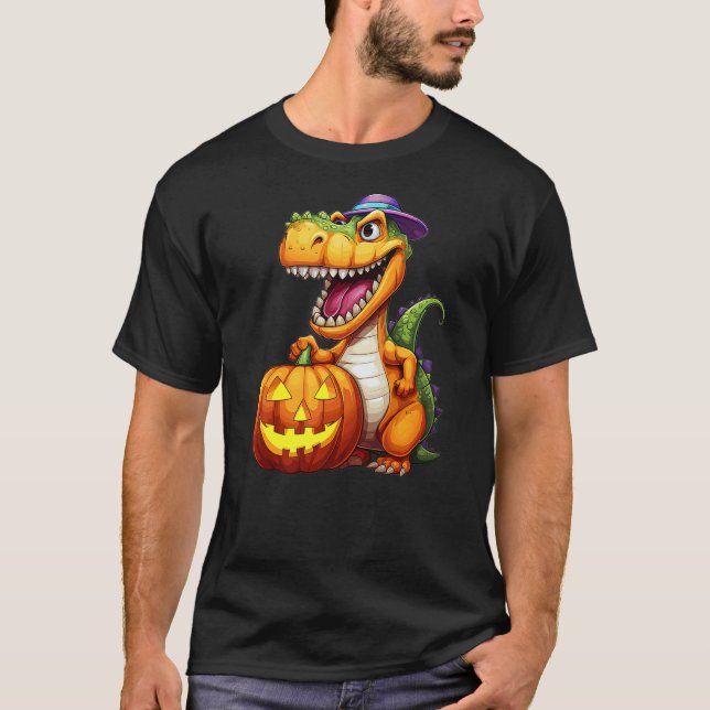 Halloween Dinosaur Pumpkin T Shirt (Framsida)