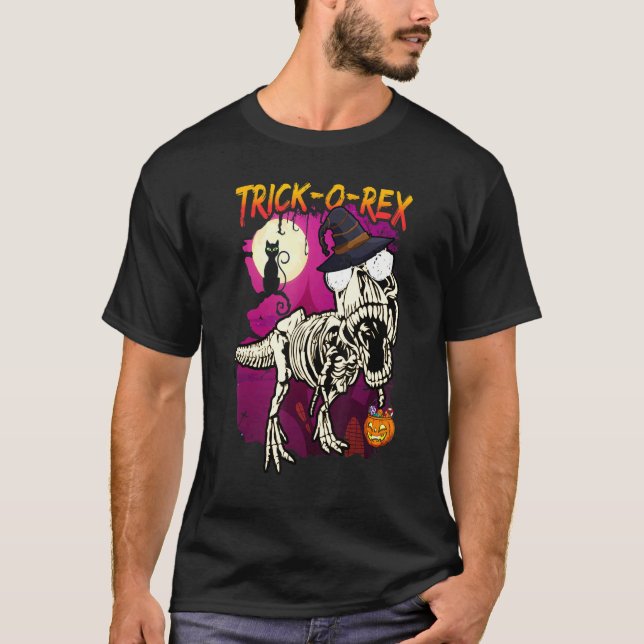 Halloween Dinosaur Rex Mummy Pumpkin Candy Skeleto T Shirt (Framsida)