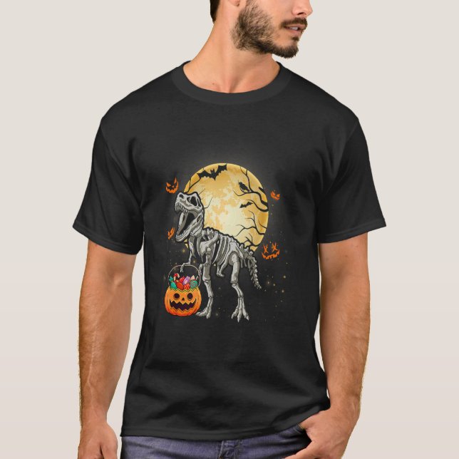 Halloween Dinosaur Rex Skeleton Scary Boys Kids Te T Shirt (Framsida)