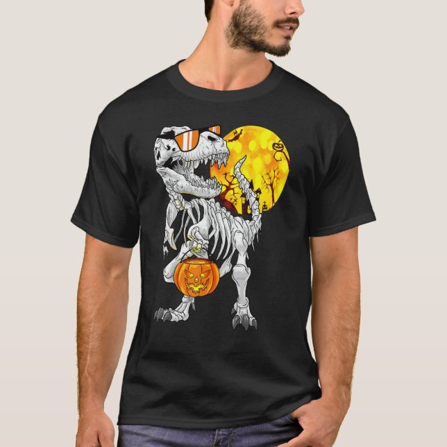 Halloween Dinosaur Rex Skeleton Scary Boys Kids Te T Shirt (Framsida)