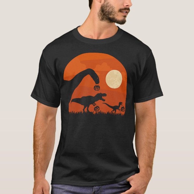 Halloween Dinosaur Shirt T-Rex Pumpkin Gift Kids T Shirt (Framsida)