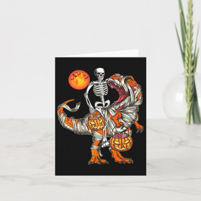 Halloween Dinosaur Skeleton T Rex Scary Pumpkin Mo Kort (Framsida)