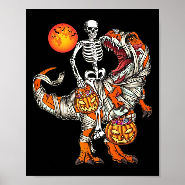 Halloween Dinosaur Skeleton T Rex Scary Pumpkin Mo Poster (Framsidan)