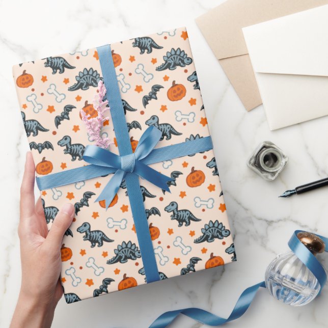 Halloween Dinosaur Skeletons Pumpkin & Fladdermus Presentpapper (Gifting)