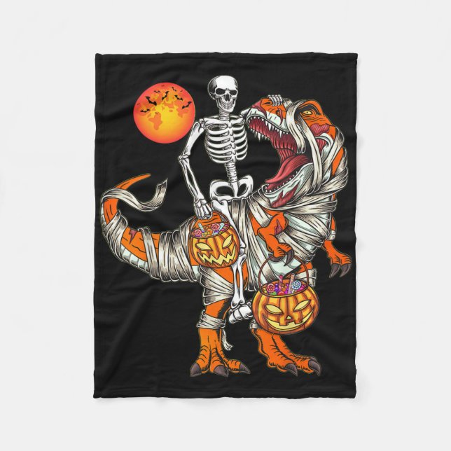 Halloween Dinosaur Skelett T Rex Skrämmande Pumpa  Fleecefilt (Framsidan)