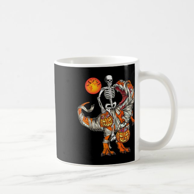 Halloween Dinosaur Skelett T Rex Skrämmande Pumpa  Kaffemugg (Höger)