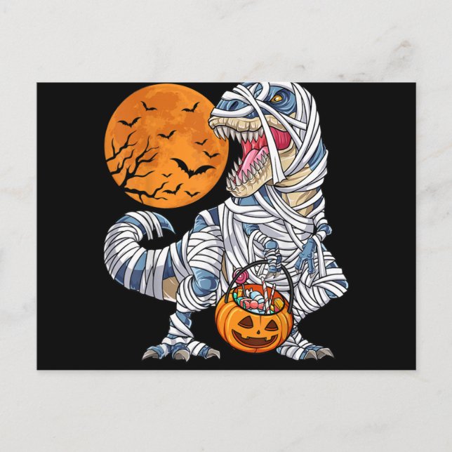 Halloween Dinosaur T rex Mummy Pumpa Helg Vykort (Framsida)