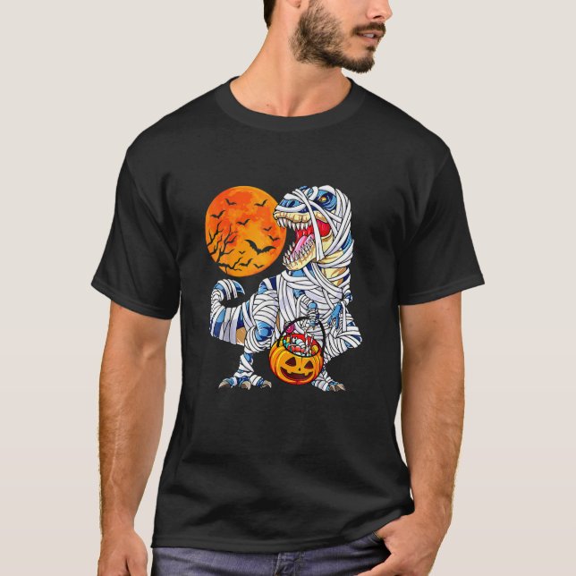 Halloween Dinosaur t Rex Mummy Pumpkin Gift for Bo Shirt (Framsida)