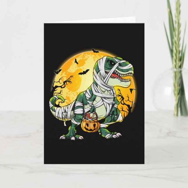 Halloween Dinosaur T-rex Mummy Pumpkin Kort (Framsida)