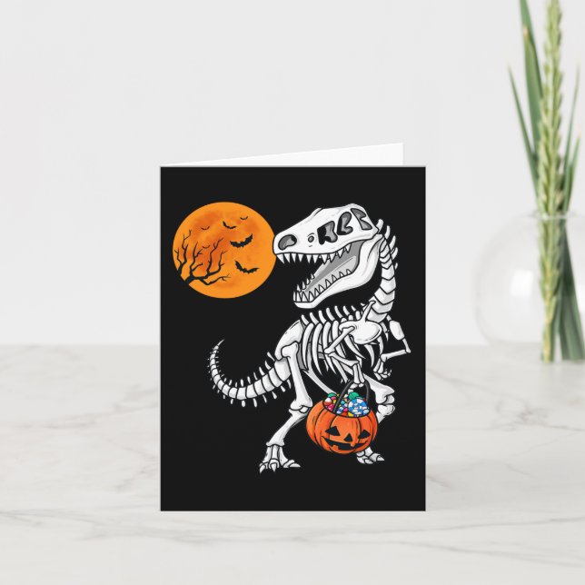 Halloween Dinosaur T Rex Skeleton Scary Boys Kids Kort (Framsida)