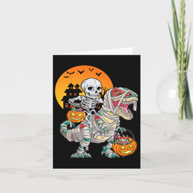Halloween Dinosaur T Rex Skeleton Scary Boys Kids Kort (Framsida)