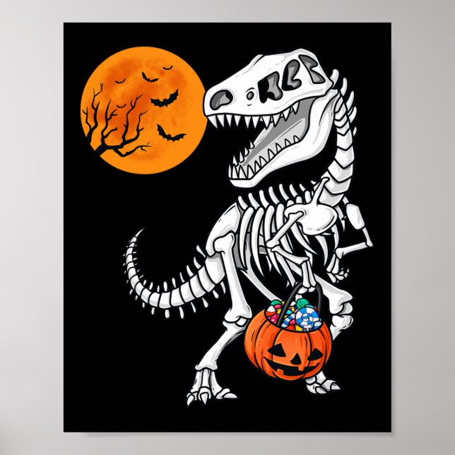 Halloween Dinosaur T Rex Skeleton Scary Boys Kids Poster (Framsidan)