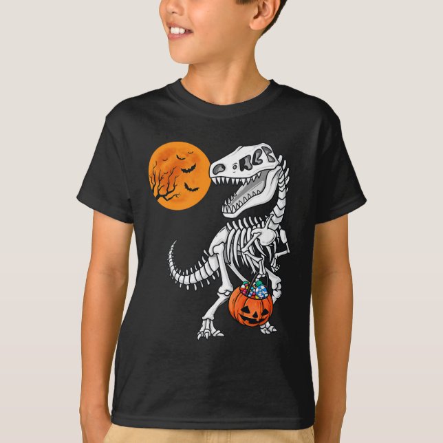 Halloween Dinosaur T Rex Skeleton Scary Boys Kids Shirt (Framsida)
