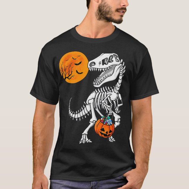 Halloween Dinosaur T Rex Skeleton Scary Boys T Shirt (Framsida)