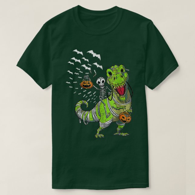 Halloween Dinosaur T Rex Skeleton Scary BoysTeens  Shirt (Design framsida)