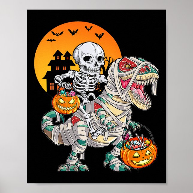 Halloween Dinosaur T Rex Skelett Skräckpojkar Barn Poster (Framsidan)