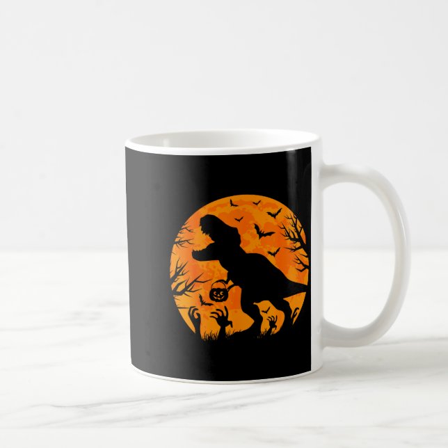 Halloween Dinosaur T Rex With Pumpkin Dinosaur Hal Kaffemugg (Höger)
