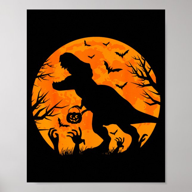 Halloween Dinosaur T Rex With Pumpkin Dinosaur Hal Poster (Framsidan)