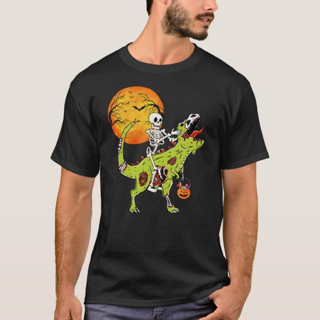 Halloween Dinosaur Zombie T Rex Skeleton Boys Todd T Shirt (Framsida)